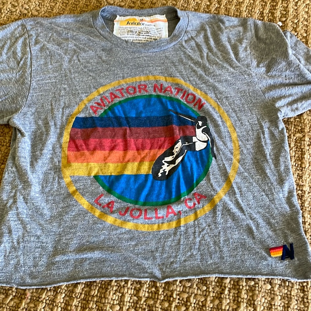 Gray Aviator Nation tee. Laguna Beach store.